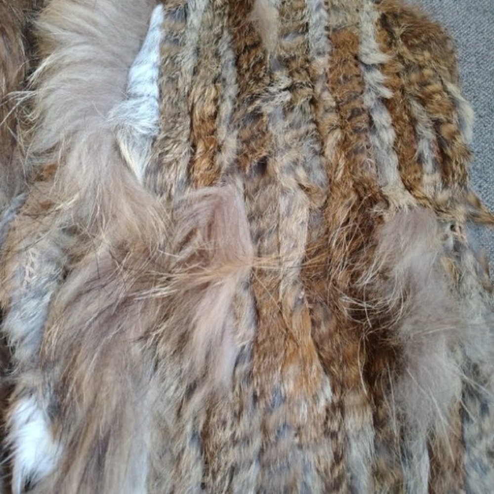 Meefur Rabbit Raccoon Hair Fur Vest Womens L Brown Long Fringe Twilight Victoria - Picture 3 of 15